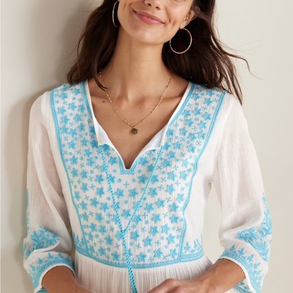 Soft Surroundings Blue and White Midi Dress XL Embroidered Brand New - Picture 3 of 7